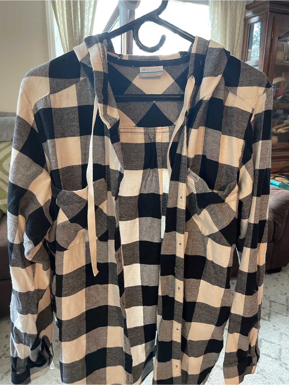 2 shirts: Women’s Columbia Plaid Hooded Flannel Tops - Picture 4 of 6